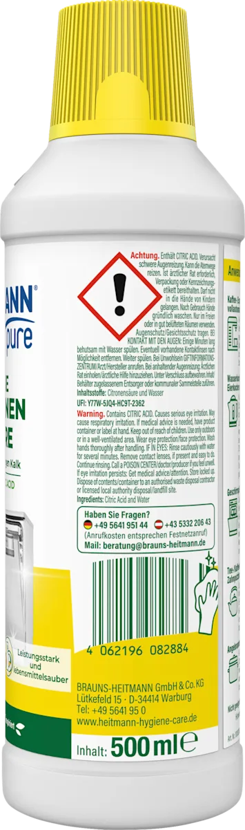 Засіб для чищення Heitmann Pure Лимонна кислота, 500 мл