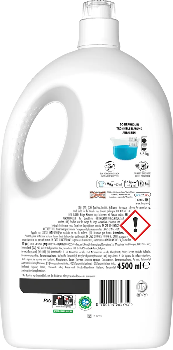 Гель для прання, Lenor Для чутливої шкіри 100 прань, 4,5 л