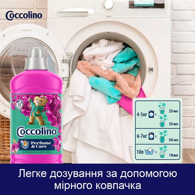 Кондиционер для белья Coccolino Perfume & Care Snapdragon & Patchouli, 1.275 л (51 стирка)