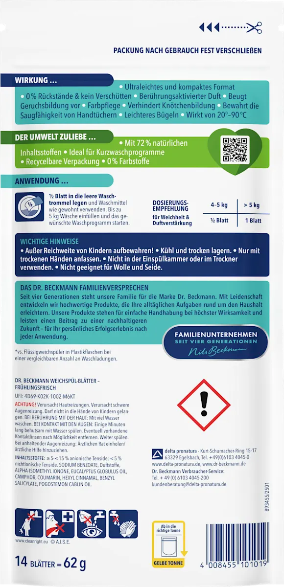 Кондиціонер для білизни в серветках Dr. Beckmann Spring Fresh, 28 прань