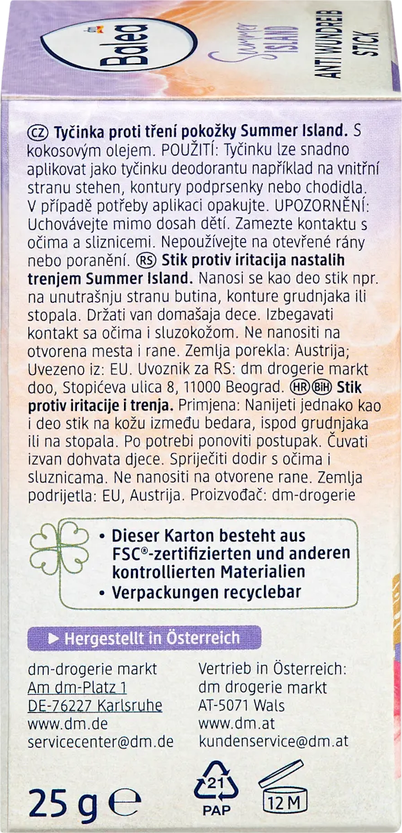 Крем-стік для тіла проти натирання Balea Summer Island Anti Wundreib Stick, 25 г