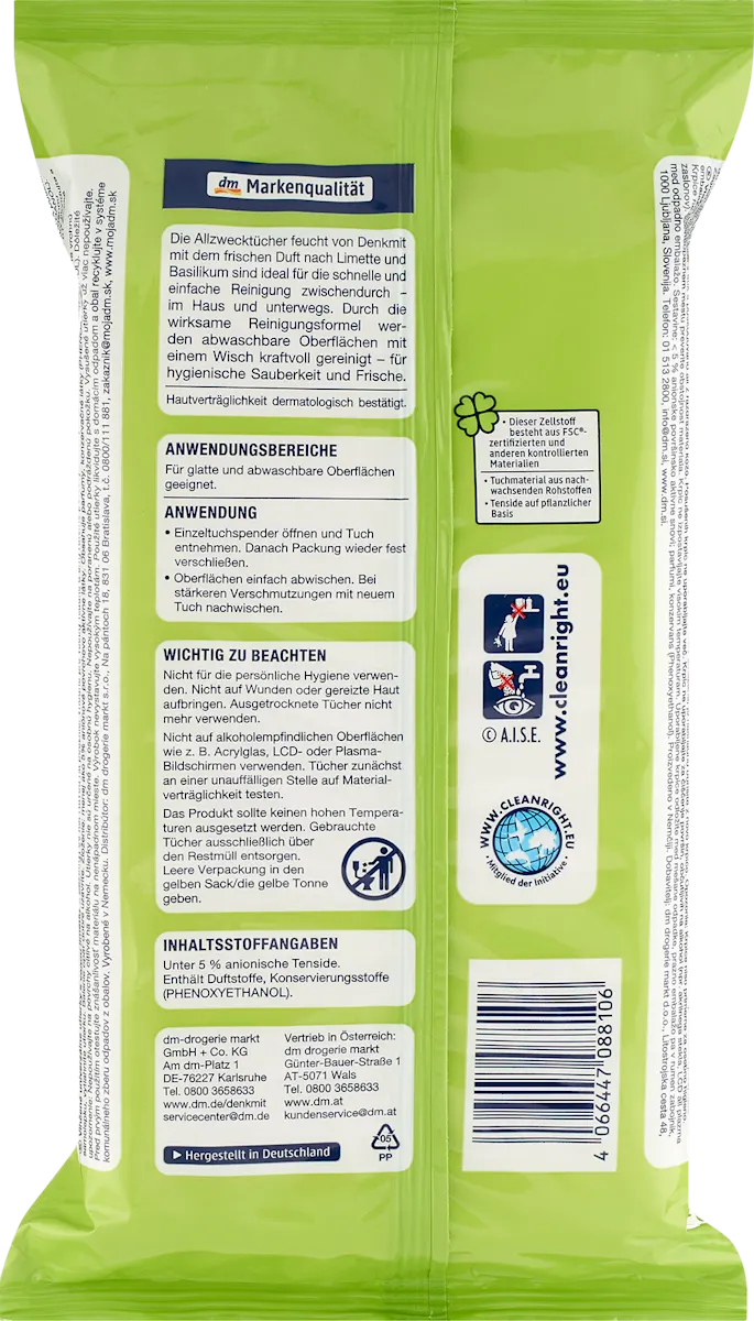 Серветки для прибирання Denkmit Limette & Basilikum 50 шт
