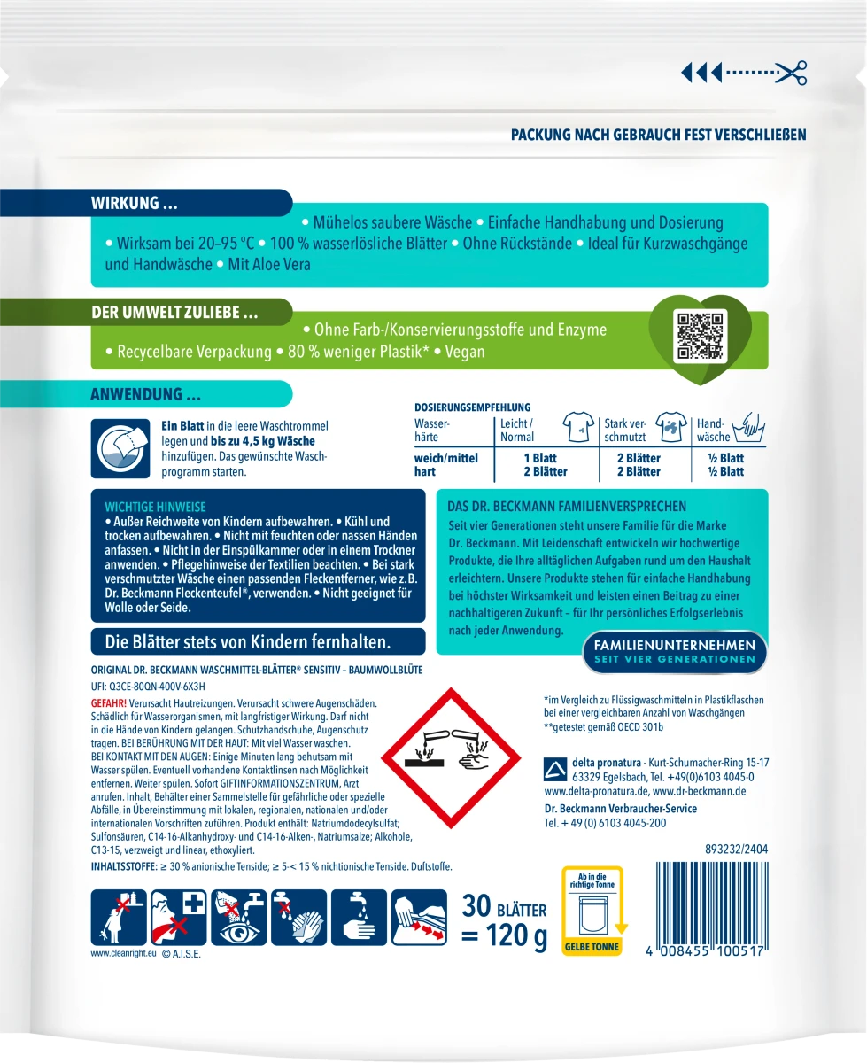 Серветки для прання Dr. Beckmann Magic Leaves для делікатних тканин, 30 шт.