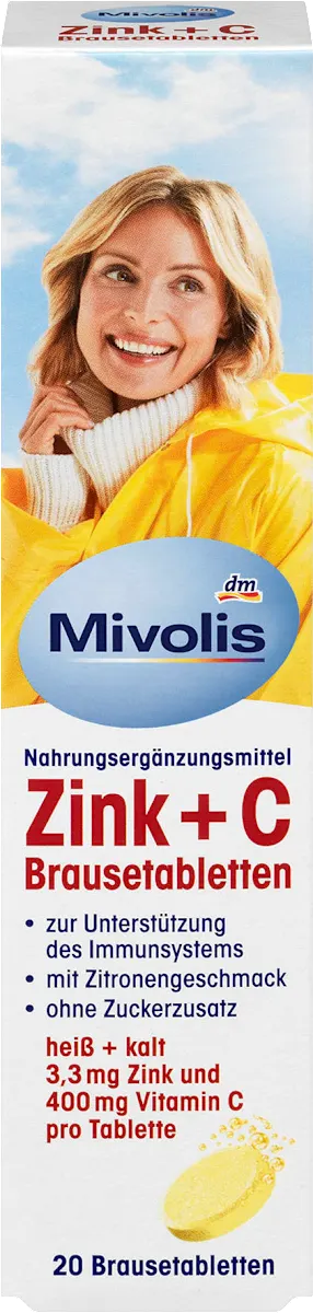 Шипучі таблетки-вітаміни Mivolis Zink + C, 20 шт.