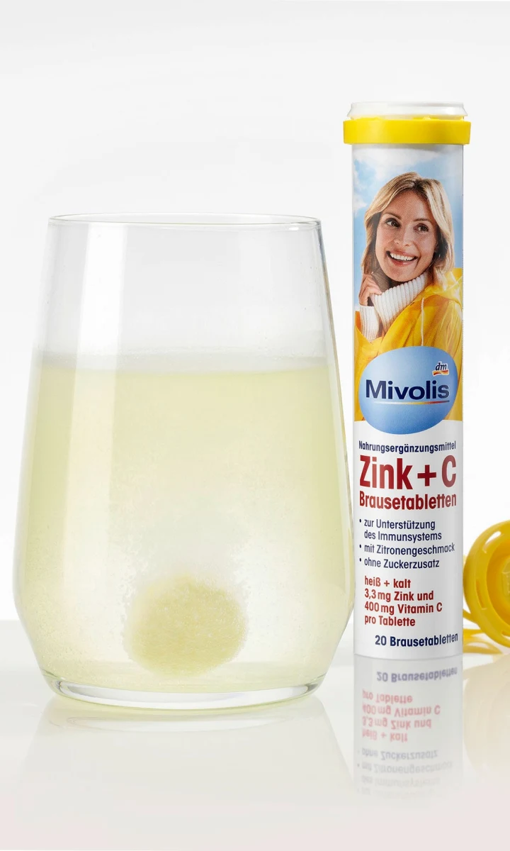 Шипучі таблетки-вітаміни Mivolis Zink + C, 20 шт.