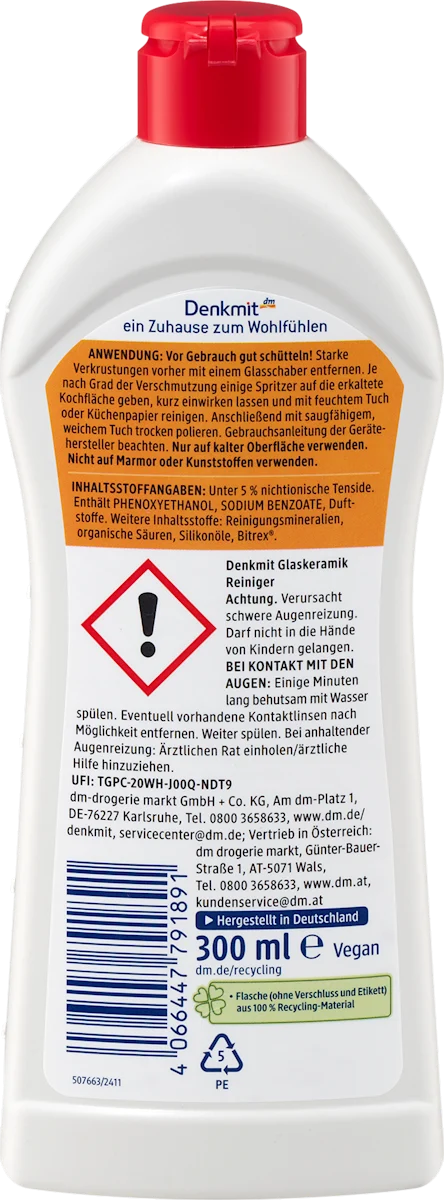 Засіб для чищення склокераміки 3 в 1 Denkmit Glass-ceramic cleaner, 300 мл.