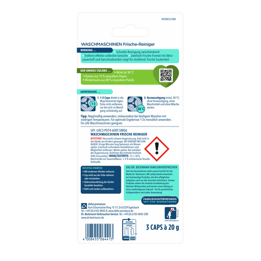 Засіб для очищення пральної машини Dr. Beckmann Washing Machine Freshness Cleaner Caps, 3 шт.