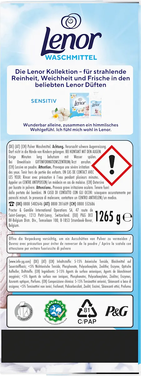 Пральний порошок, Lenor Для чутливої шкіри 23 прання, 1,265 кг.