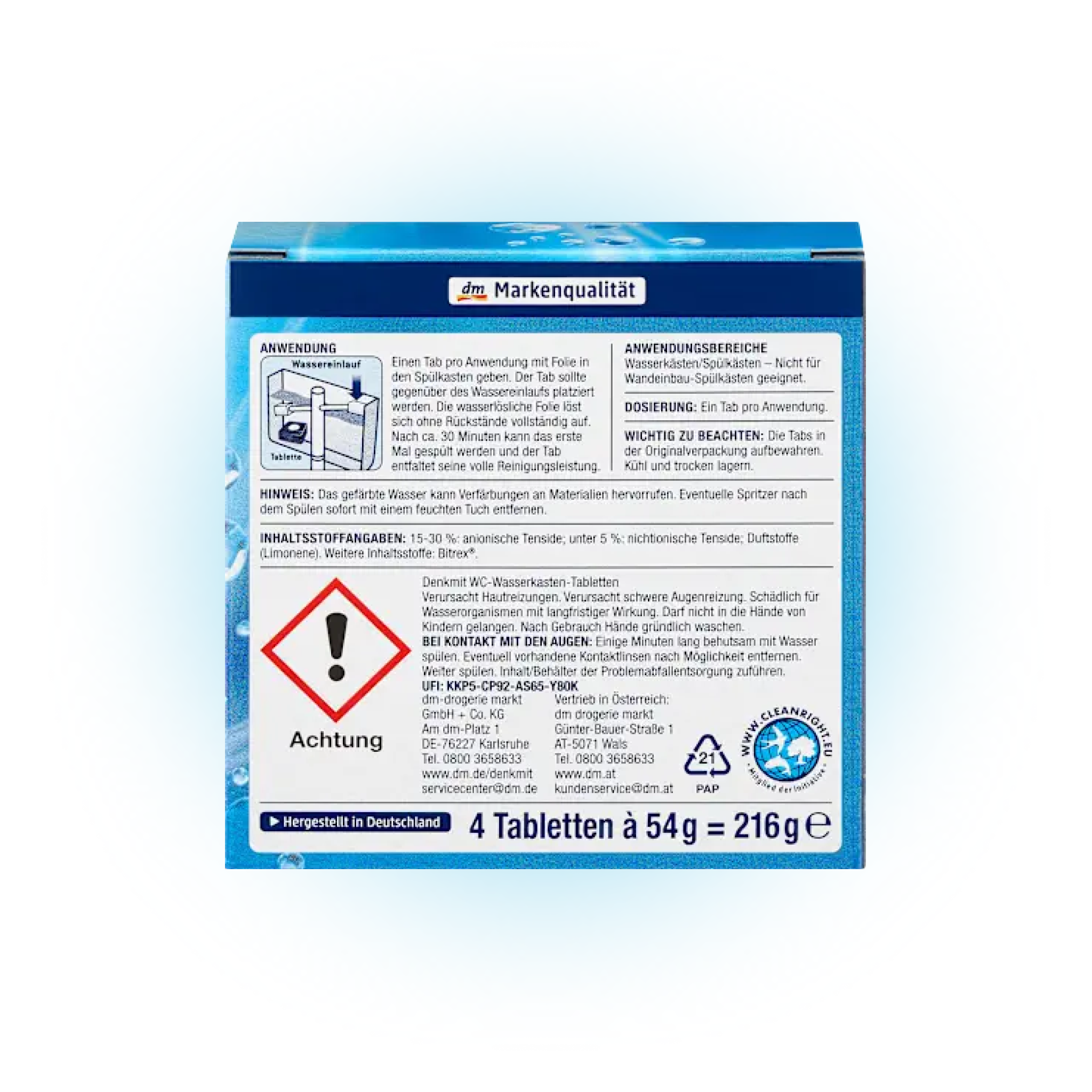 Таблетки для бачка унітазу Denkmit WC Wasserkasten Tabletten 2 в 1, 4 шт.