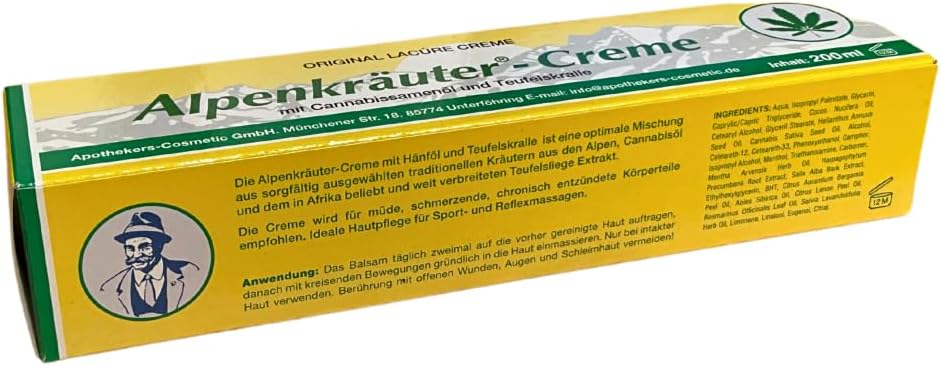 Травяной крем для суставов с экстрактом конопли Alpenkräuter-Creme, 200 мл