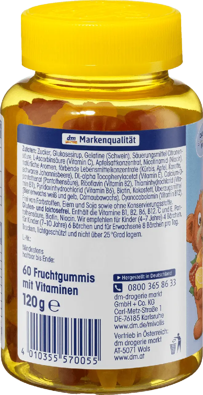 Жувальні мультивітаміни для дітей Mivolis Multivitamin-Bärchen für Kinder, 60 шт.