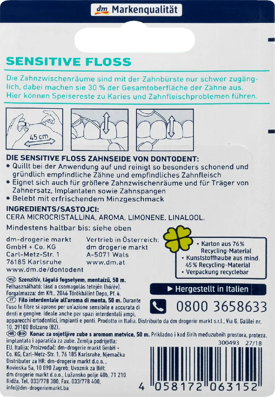 Зубная нить Dontodent Sensitive Floss, 100 м