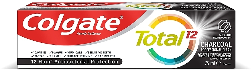 Зубна паста з деревним вугіллям Colgate Total Charcoal & Clean, 75 мл