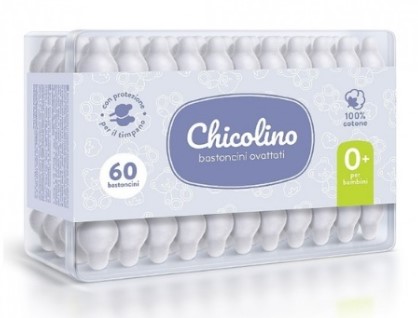 Дитячі ватні палички Chicolino з обмежувачем, 60 шт