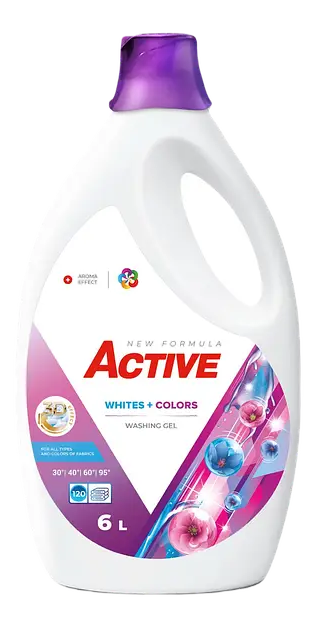 Гель для прання білих та кольорових речей Active Whites+Colors 120 прань, 6л