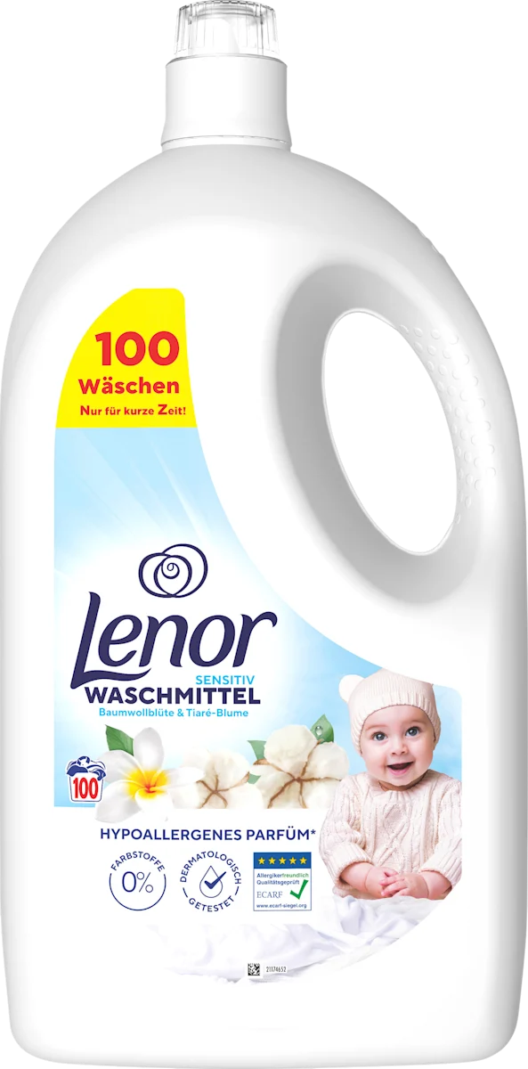 Гель для прання, Lenor Для чутливої шкіри 100 прань, 4,5 л