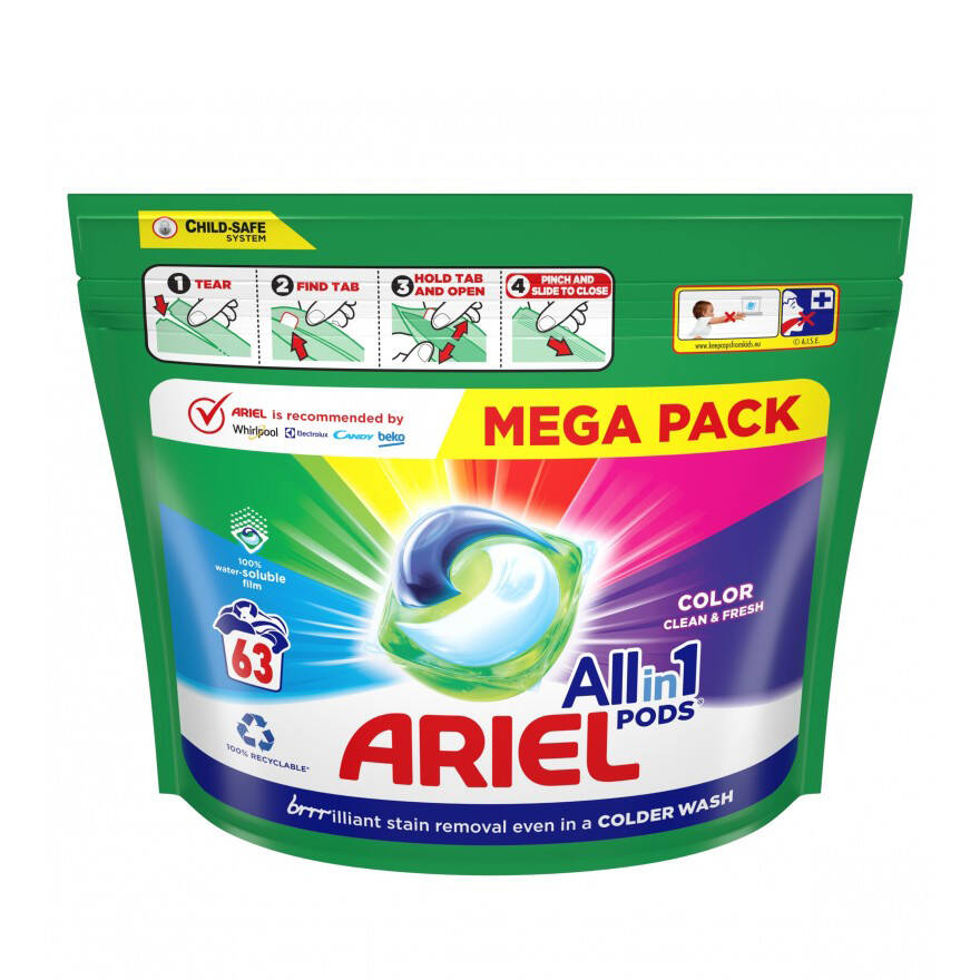 Капсули для прання кольорової білизни Ariel Color All in 1, 63 шт.