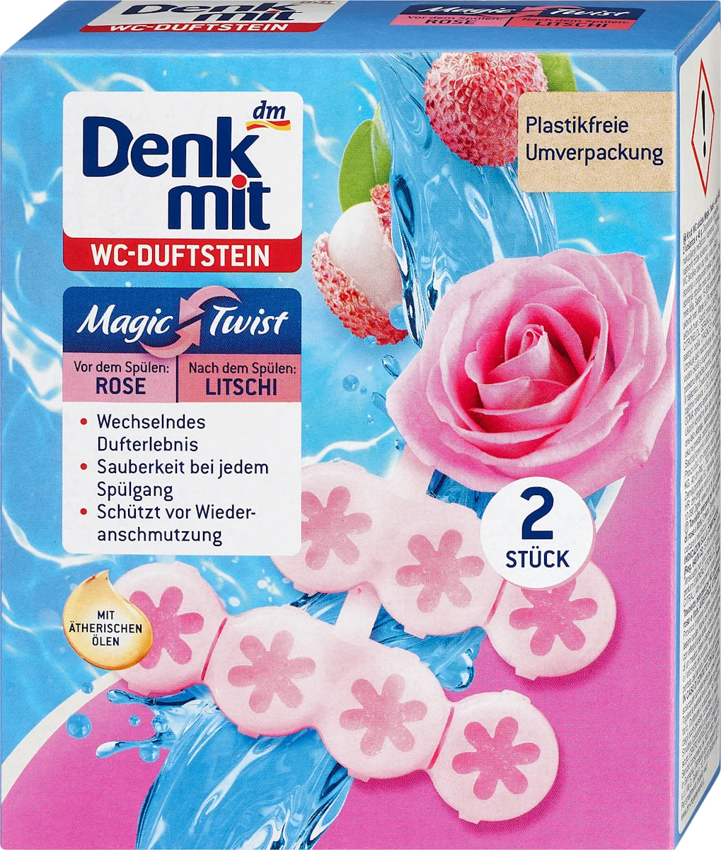 Підвісні таблетки для унітазу Denkmit WC-Duftstein Magic Twist Rose & Lychee, 2 шт.