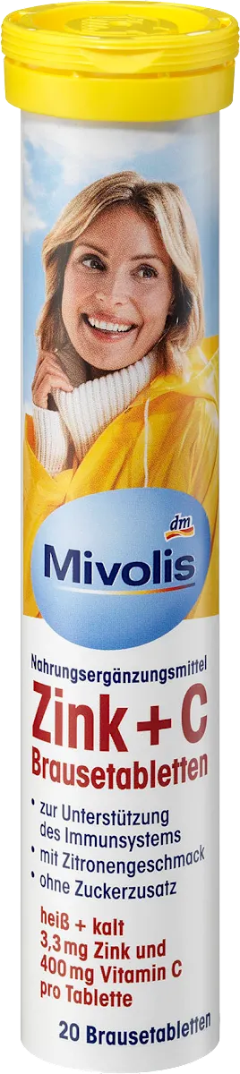 Шипучі таблетки-вітаміни Mivolis Zink + C, 20 шт.