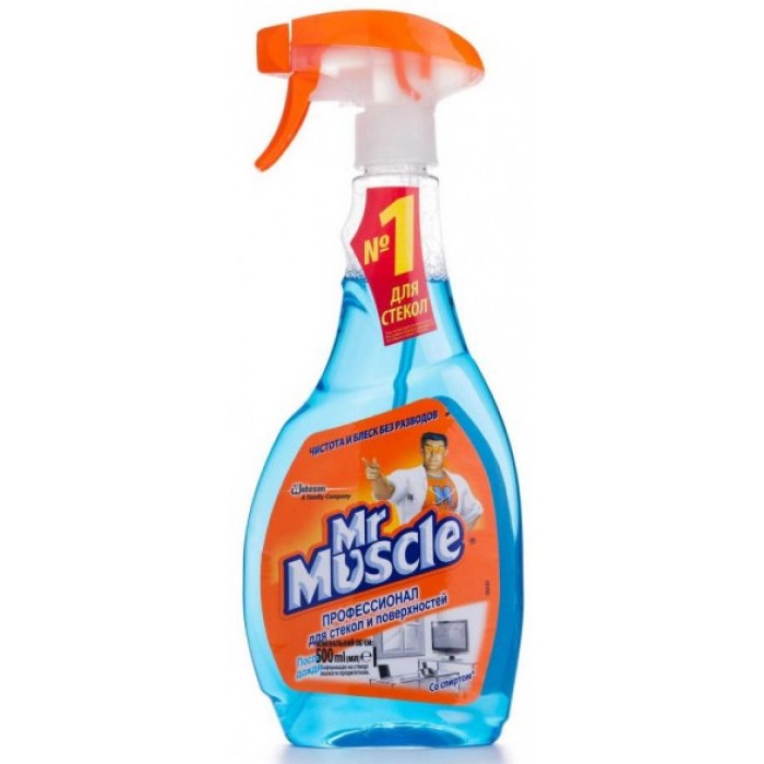 Средство для мытья стекол и поверхностей Mr. Muscle Профессионал со спиртом с курком, 500 мл
