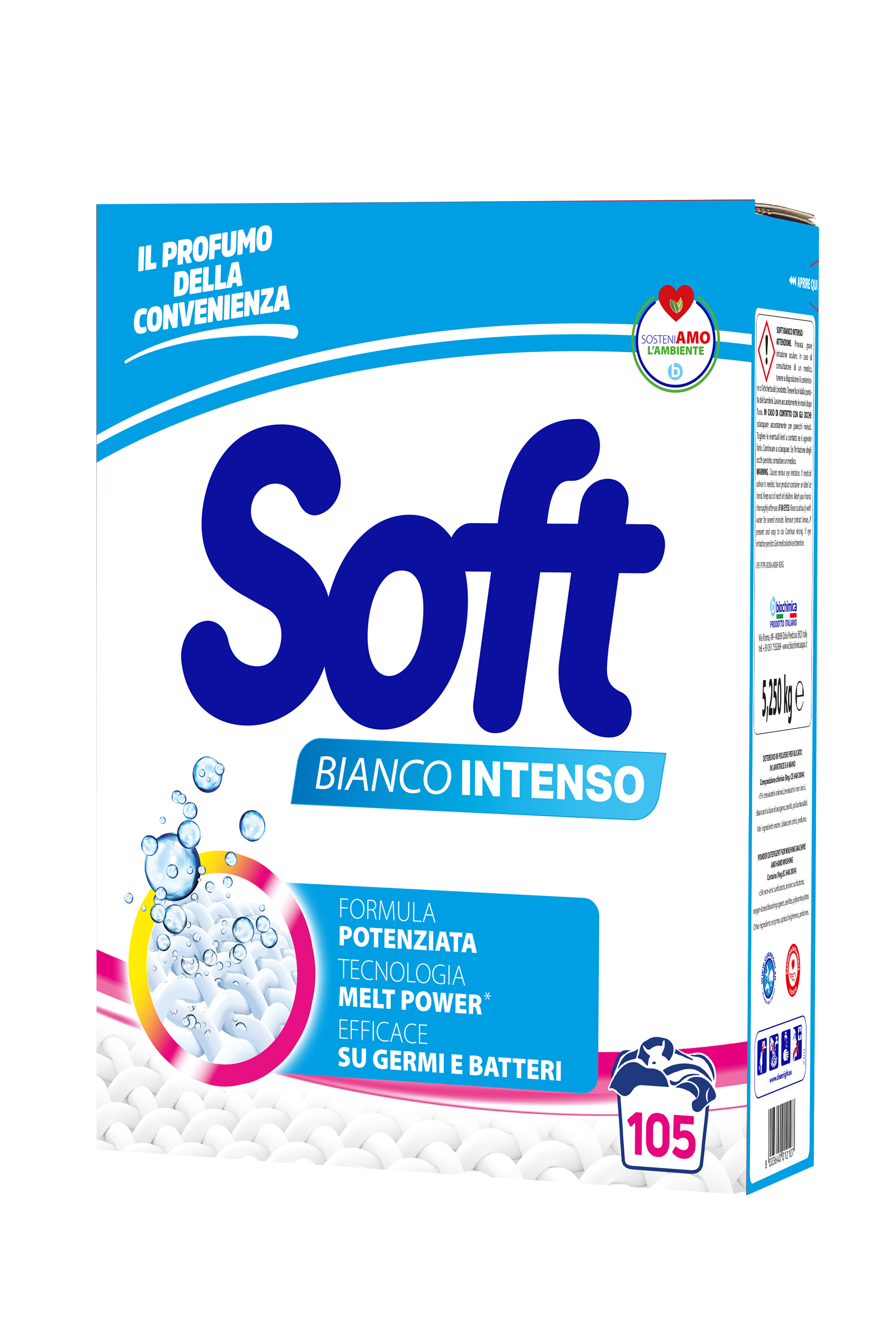 Пральний порошок для білих речей Soft Bianco Inteso 105 прань, 5.25кг