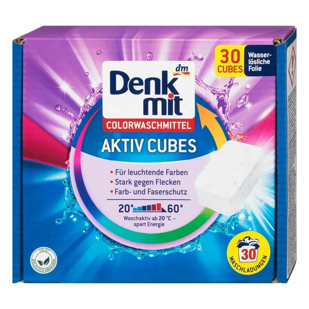 Таблетки для стирки цветных вещей Denkmit, ColorWaschmittel Aktiv Cubes, 30 шт.