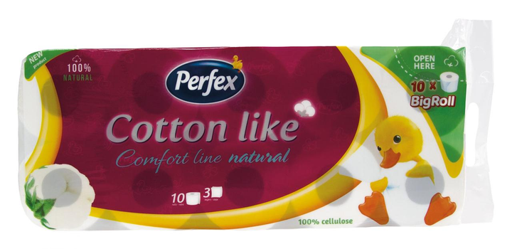 Туалетний папір Perfex Cotton Like, 3-шаровий, 10 рулонів