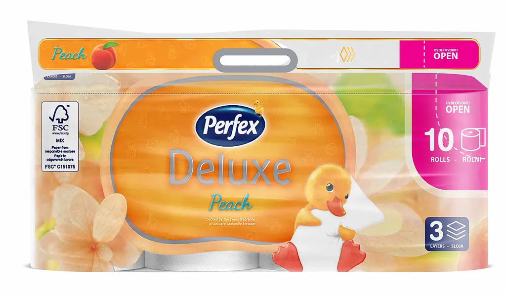 Туалетний папір Perfex Deluxe Персик, 3-шаровий, 10 рулонів