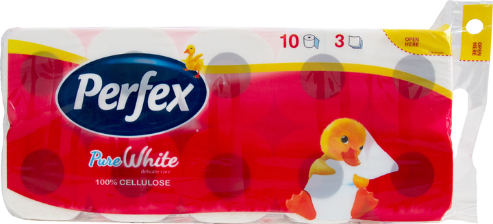 Туалетний папір Perfex Pure White, 3-шаровий, 10 рулонів