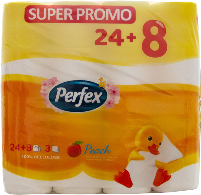 Туалетний папір Perfex Super Promo Персик, 3-шаровий, 32 рулони