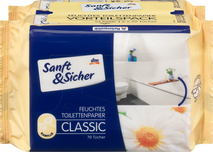 Влажная туалетная бумага Denkmit Sanft & Sicher с ромашкой, 70 шт