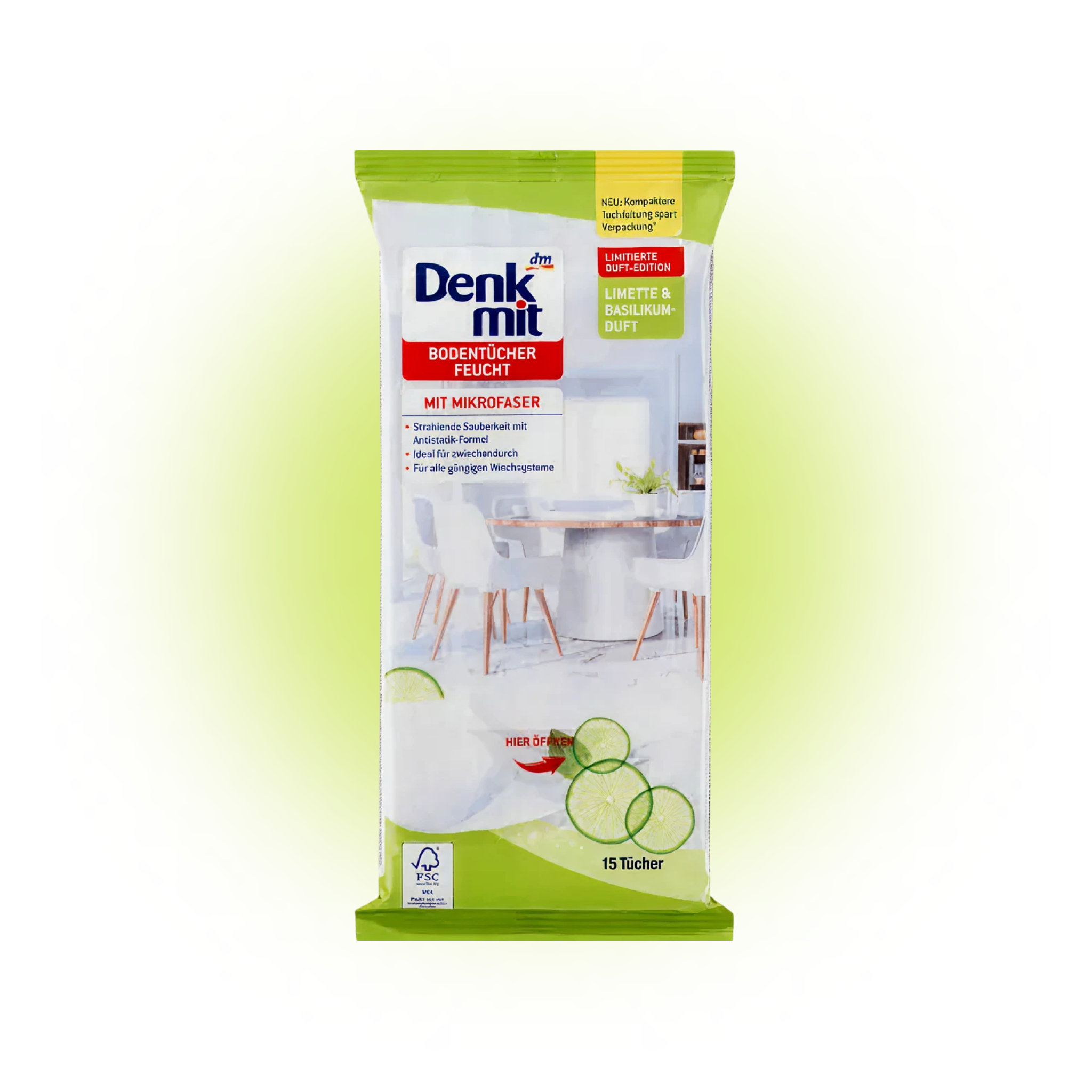 Влажные салфетки для пола Lime & Basil Denkmit, 15 шт.